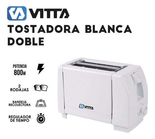 Vitta Tostadoras Electricas 2 Panes Vitta 6 Niveles 800w Blanca 1