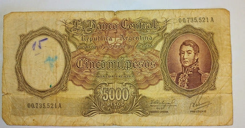 Billete De 5000 Pesos M.nacional Argentina1962 A- Fine 0