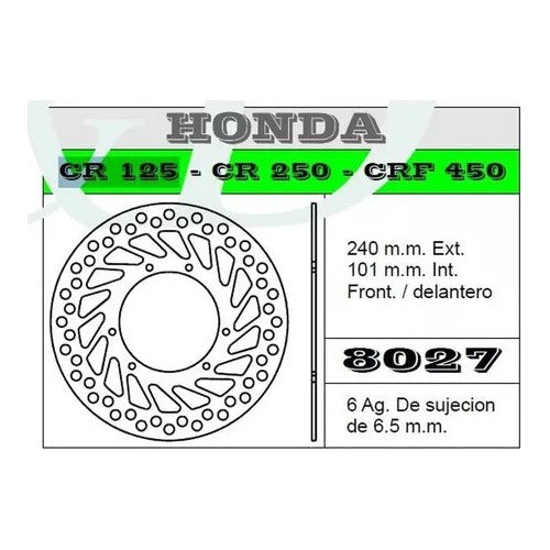 H&D Front Brake Disc for Honda CR 125 / 250 / CRF 450 Fas 0