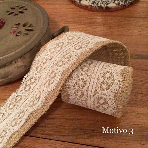 ClevClover 3 Rolls Decorative Ribbon in Burlap with Lace 5cm x 200cm 3