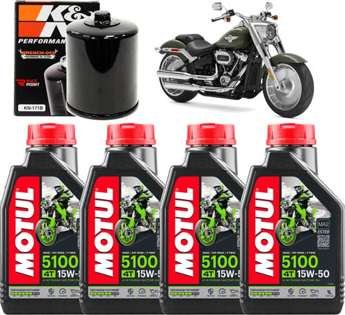 4 Oleo Motul 5100 15w50 Filtro K&n Kn Harley Softail Fat Boy 0