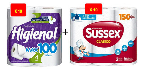 Papel Higiénico Higienol Max 100 + Rollo De Cocina Sussex 1