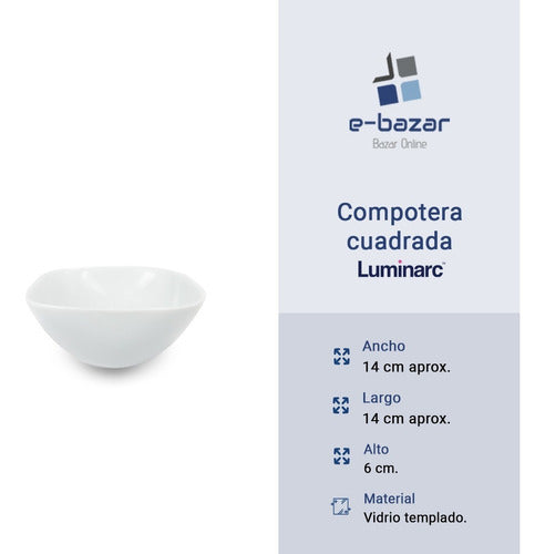 Bowl Cuadrado Compotera Vidrio Templado Luminarc Carine 14cm 2