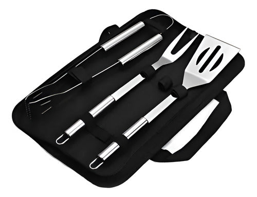 Set Asador Juego Parrillero 3 Piezas Estuche Kit Parrilla 0