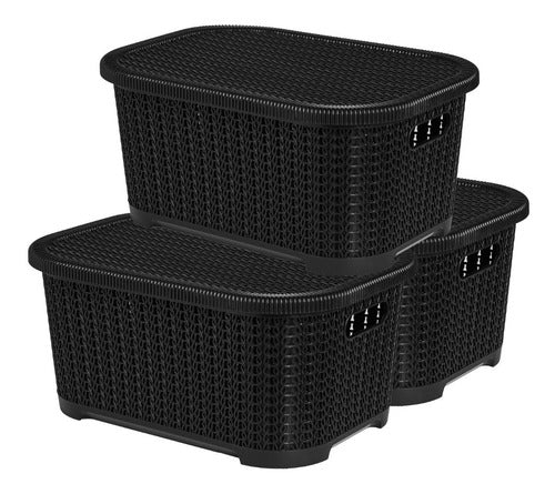 Plásticos Cerri Set X3 Canastos Organizadores Simil Rattan 36x25x17 Apilable 0