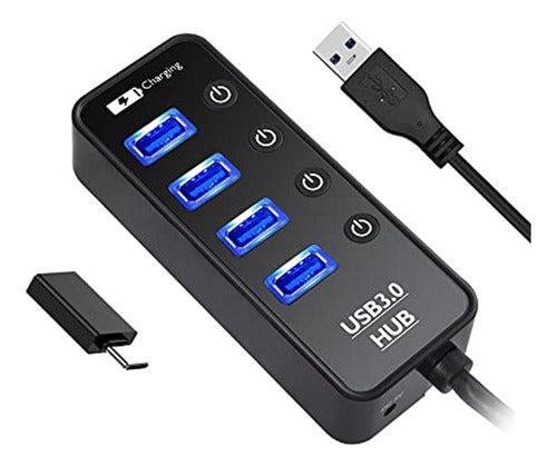 Vvtoyer Hub Usb 3.0 De 5 Puertos Con Interruptores De Alimen 0