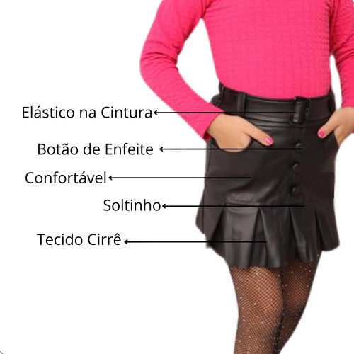 Saia Infantil Cirrê De Botão Com Cinto Moda Menina Diva Luxo 3