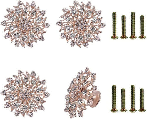 Rose Gold 4 Tiradores Simil Diamantes - 4 Pcs Flower Dresser Knob 0