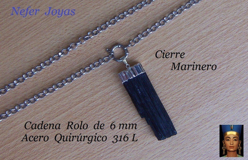 Black Tourmaline Necklace 7cm Pendant with Surgical Steel Rolo Chain 5