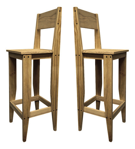 Sajo Kit 2 High Bar Stool with Backrest - Solid Pine 0