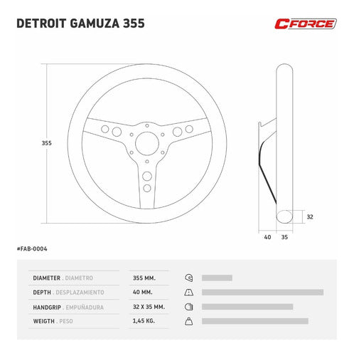 C-Force Detroit 355 Mm Suede Sports Steering Wheel 1