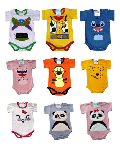 LittleFRANK Pack of 12 Short Sleeve Baby Bodysuits Assorted Designs 7