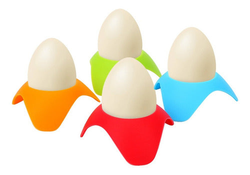 Set of 4 Egg Holders in Colorful Silicone Tray Stand Kitchen Accessory 0