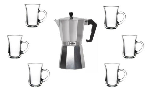 Hudson Combo Coffee Maker with 6 Glass Handle Mugs 0