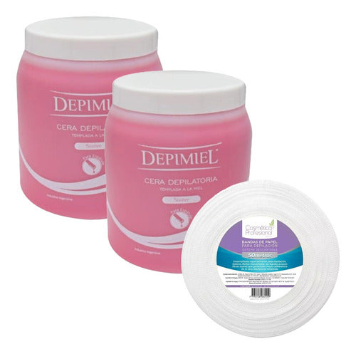 Cosmética Profesional Depimiel 2 Wax Jars 1kg + 50m Roll Band Waxing 6