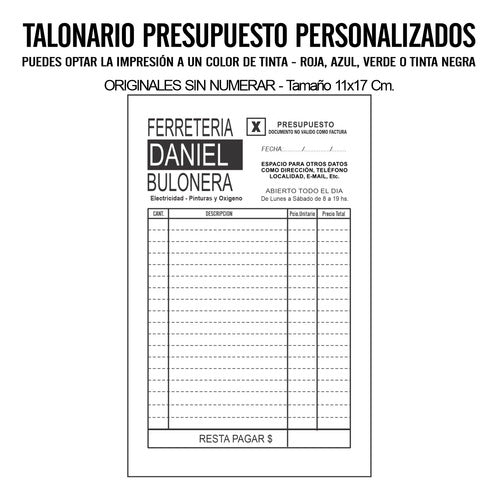 5 Talonarios Presupuesto Personalizado, Comandas, Pedidos 5