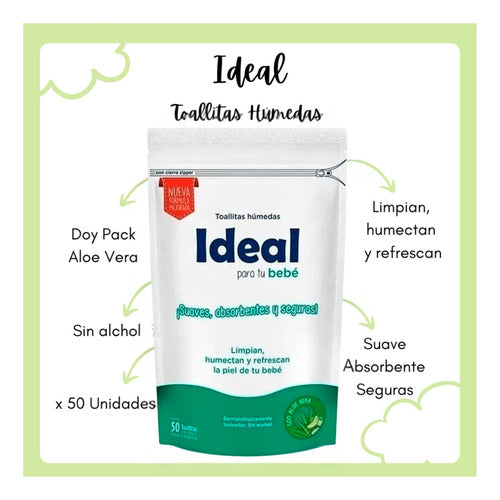 Ideal Toallitas Húmedas Para Tu Bebé Con Aloe Vera 50u X6 3