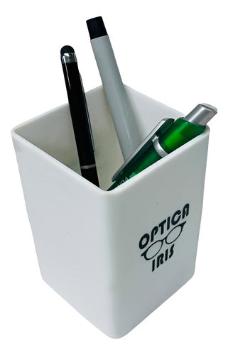 50 White Plastic Pen Holder Cubes with Full Color Logo Printed on 2 Sides 3
