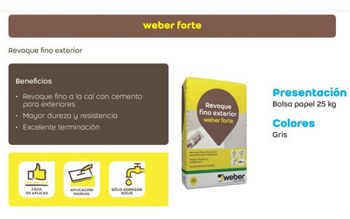 Revoque Fino Exterior Forte Weber  X 25 Kg Gris 1