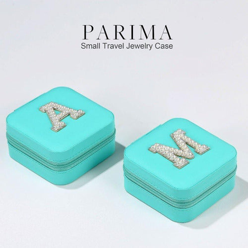 Parima Travel Jewelry Case with Pearl Initial - Letter A Blue 5