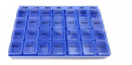Weekly Pill Organizer 4 Meals Blue + Pill Cutter 1