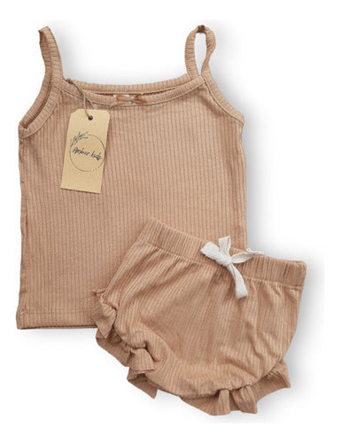 Baby Beige Morley Set by Ambar Kids - Tank Top and Shorts Combo 0