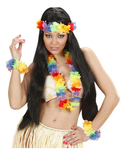 Enfiestados Hawaiian Set with Flower Collar, Headband, and Bracelets - X23 0