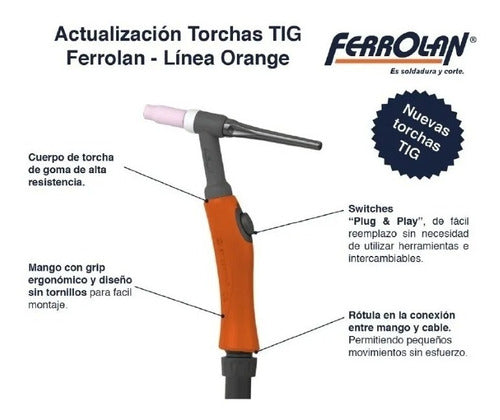 Ferrolan WP-17 Tig Torch with 3m Cable and Ergonomic Pro Button by La Cueva del Soldador 1