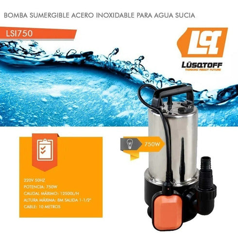 Submersible Lusqtoff 1HP Stainless Steel Sewage Water Pump 1