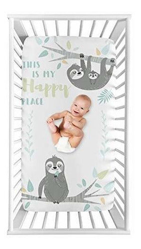 Sweet Jojo Designs Blue Jungle Sloth Leaf Adjustable Crib Sheet 0