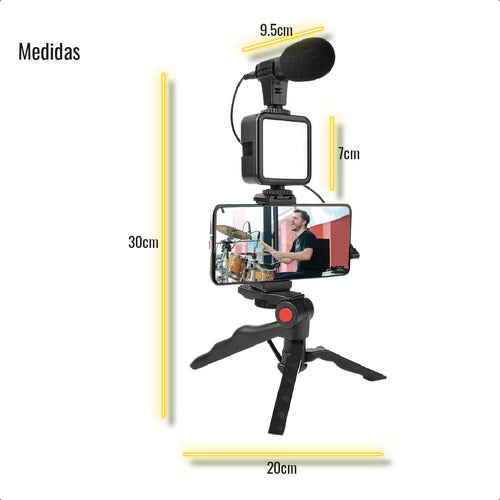 Kit Blogging Streaming Tripode Iluminador Led Blog Microfono 2