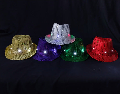 Led Cotillon Sombrero Lentejuelas Led Gorro Tanguero Braz Cotillon Pack 2 5