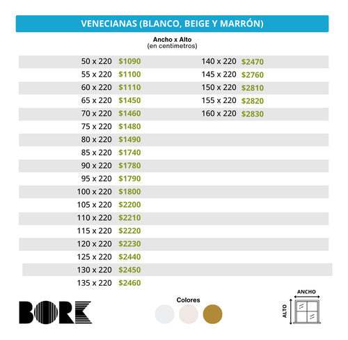 Bork Venetian Blinds - PVC - 80 X 160 - Various Models 2