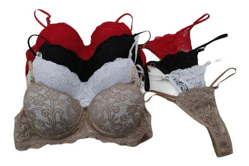 New Sensation Conjunto Armado Push Up Con Aro + Tanga Regulable Encaje 6