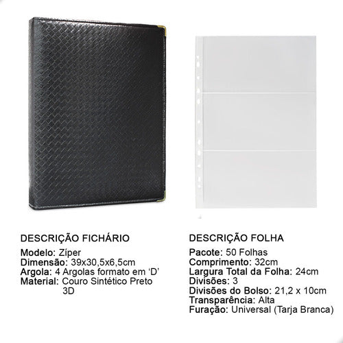 Fichário 50 Folhas Pp Cédulas 3 Espaços 32x24 Ziper 3d Gg 1