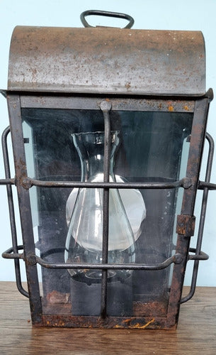 Importante Farol Colonial Antiguo En Hierro Y Tubo Cristal. 1