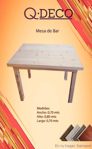 Qdeco Pine Wood Dining Bar Table 70x70 Disassemblable Legs 3x3 1