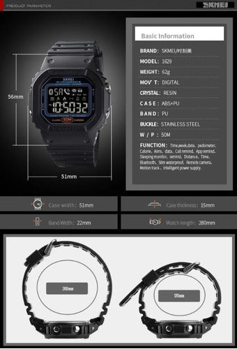 Skmei 1629 Smartwatch with Pedometer, Distance, Calories, and Bluetooth Features 6