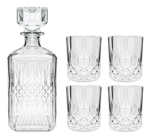 Bazar Set De Whisky 5 Piezas Decantador + 4 Vasos Vidrio Premium 1