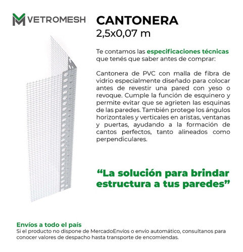 Cantonera Pvc Con Malla De Fibra De Vidrio 2,5m Reforzada 2