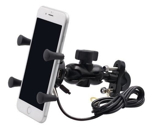 HT Soporte Porta Celular Manillar Espejo Moto Toma Cargador Usb 0