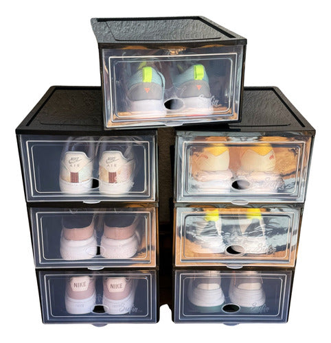 Large Plastic Shoe Organizer Boxes with Flip-Front Lid - Set of 4 0