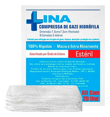 Kit 20 Und Compressa De Gaze Estéril Lina 11 Fios 10 Und 0