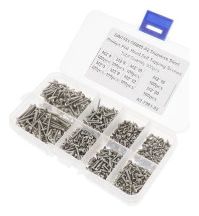 M2 800pc Stainless Steel Self-Tapping Flat Head Screws 1