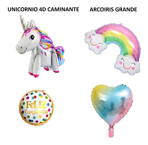 Combo Feliz Cumpleaños Unicornio Caminante 4 D 1