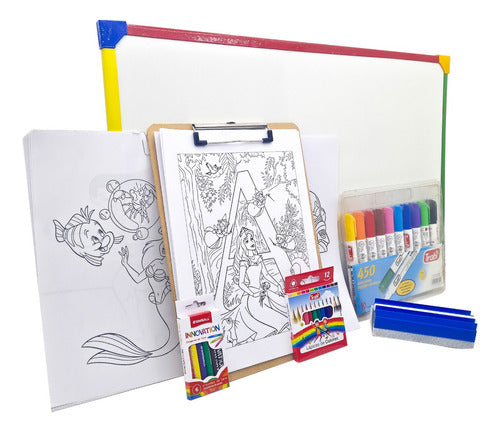 Kit Arte Niños Set Infantil Pizarra Pizarron 60x40 Disney Ab 0