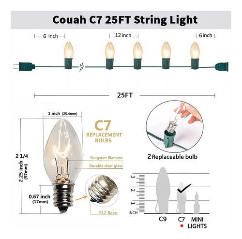 Vodoco C7 - Transparent Christmas Lights, 25 Feet, Vintage Outdoor Lights 1