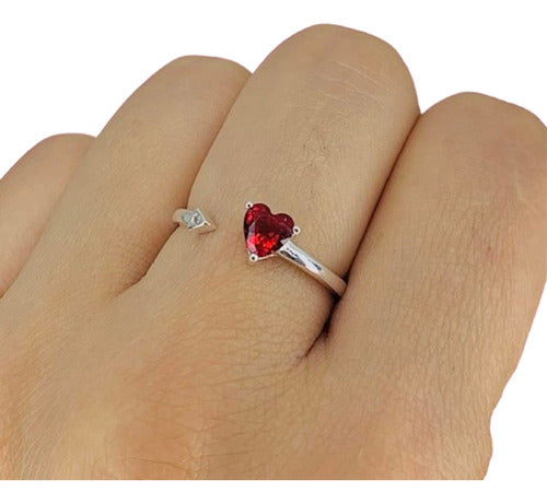 Mashoka Joyas Red Heart and Silver Arrow Ring with Stone Ap 469 0