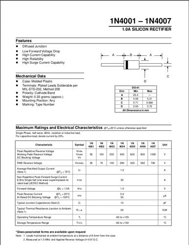 Diodo Rectificador 1n4007 (1a 1000v)  - Pack 100 Unidades 1