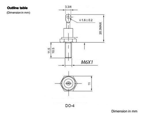 ELUMILED 2 Diodos Rectificador 16A 600V Anodo / Rosca 16FR60 (M6x1) 2